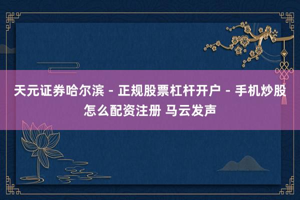 天元证券哈尔滨 - 正规股票杠杆开户 - 手机炒股怎么配资注册 马云发声